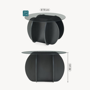 Couchtisch Karhuvandi mit Glasplatte Ø70x40 cm Schwarz/Grau [en.casa]