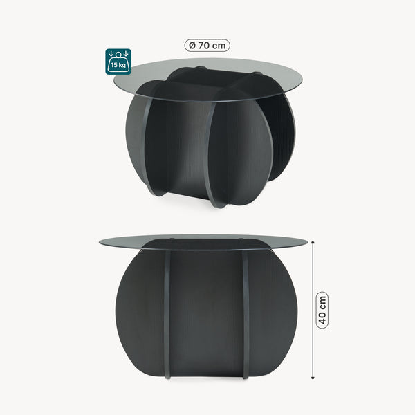 Couchtisch Karhuvandi mit Glasplatte Ø70x40 cm Schwarz/Grau [en.casa]