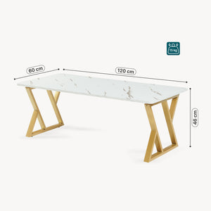 Couchtisch Nolu 120x60x46 cm Goldfarben/Marmoroptik, weiß [en.casa]