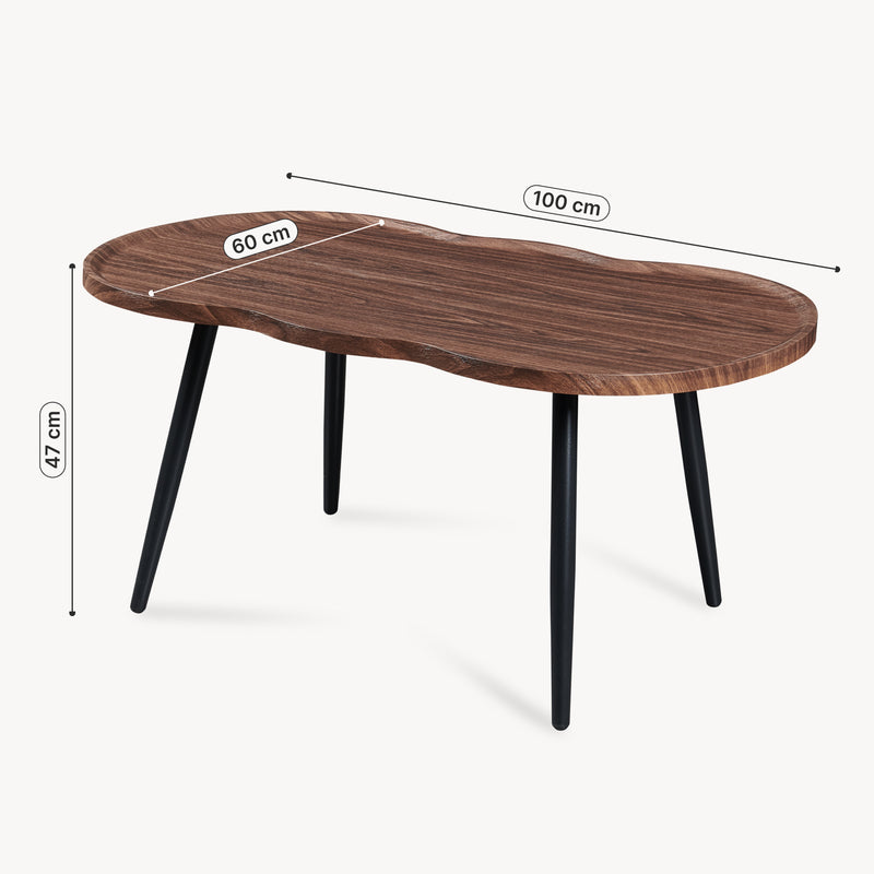 Maßskizze Couchtisch Ken 100 x 60 x 47 cm Walnussoptik [en.casa]