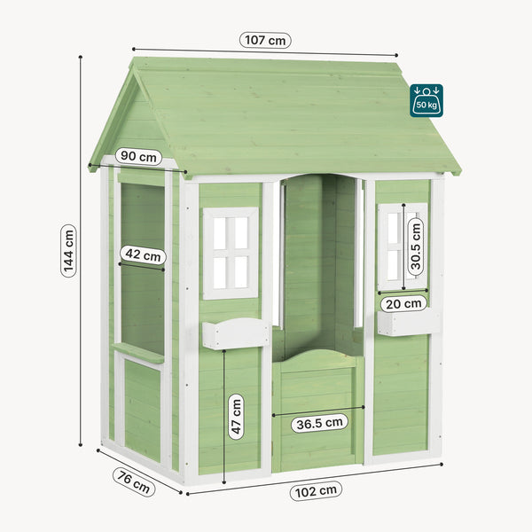 Kinderspielhaus Kuoldsvin Tannenholz 144x102x90 cm Grün/Weiß [en.casa]