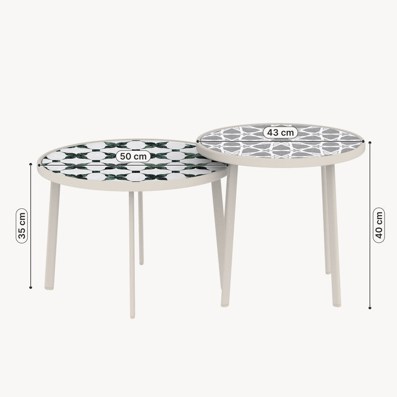 Maßskizze Outdoor Satztisch Faeto 2-tlg. Glasplatte Champagne [casa.pro]