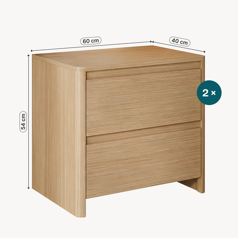 Maßskizze Nachttisch Takranmaa 2er Set 54x60x40 cm Eicheoptik [en.casa]