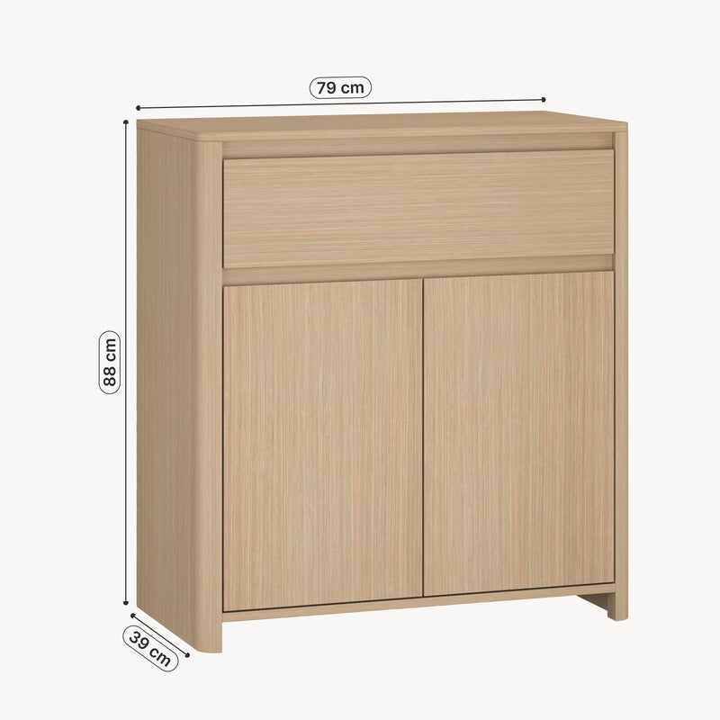 Maßskizze Beistellschrank Takranmaa 88x79x39 cm Eicheoptik [en.casa]