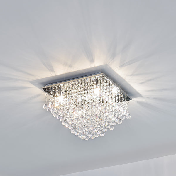 Kristall Deckenleuchte [38x38cm] Deckenlampe Lüster Zimmerlampe Chrom [lux.pro]