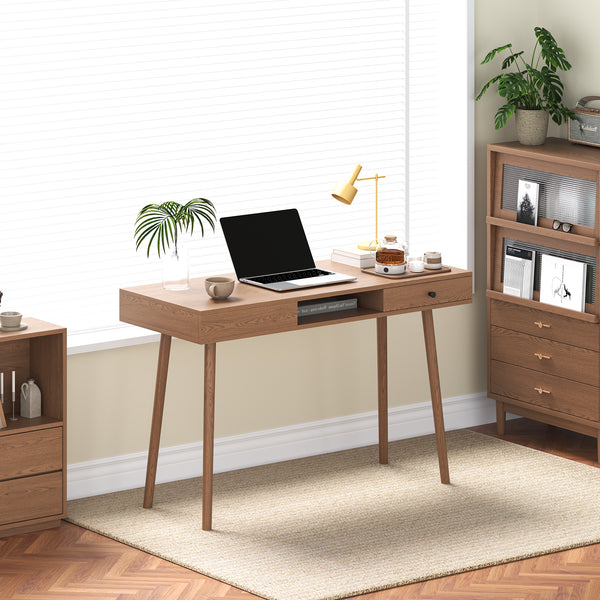 Schreibtisch Habo mit Ablage und Schublade 75x115x48 cm Walnussoptik [en.casa]