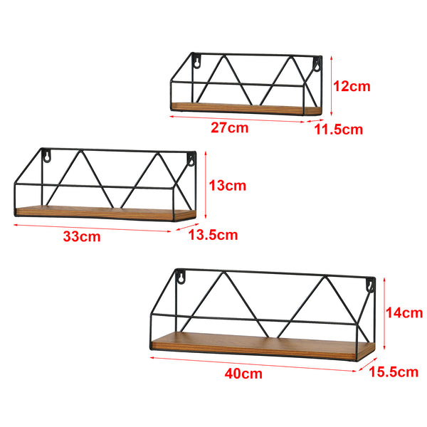 Wandregal Kolding 3tlg. verschiedene Größen Dunkler Holzton en.casa