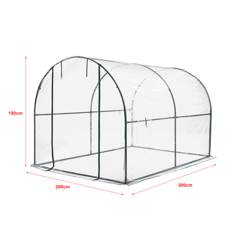 Maßskizze Gewächshaustunnel Grünwald 200x300x190cm PVC Transparent [en.casa]