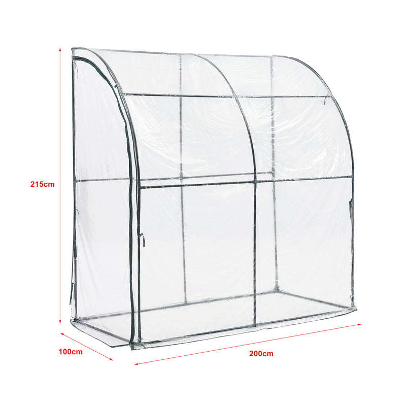 Maßskizze Wand-Gewächshaus Juta 100x200x215cm PVC Folie Transparent [en.casa]