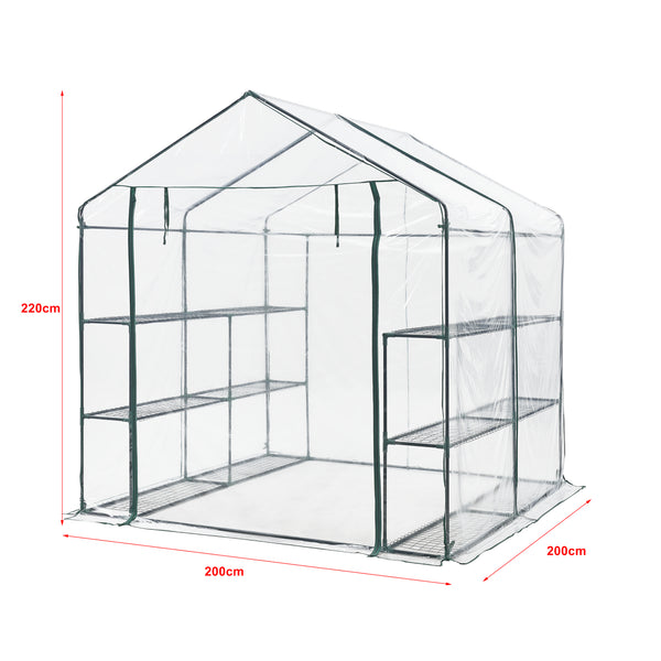 Gewächshaus Grünau mit Ablagen 200x200x220cm Transparent [en.casa]