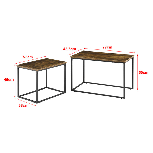 Couchtischset Härnösand 2er Set Dunkler Holzton [en.casa]