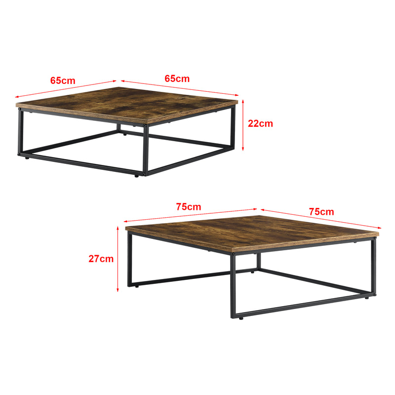 Maßskizze Couchtischset Haninge 2er Set rund Dunkler Holzton [en.casa]