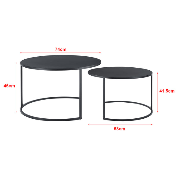 Couchtischset Korenica 2er-Set max. 20-20 kg Rund Schwarz [en.casa]