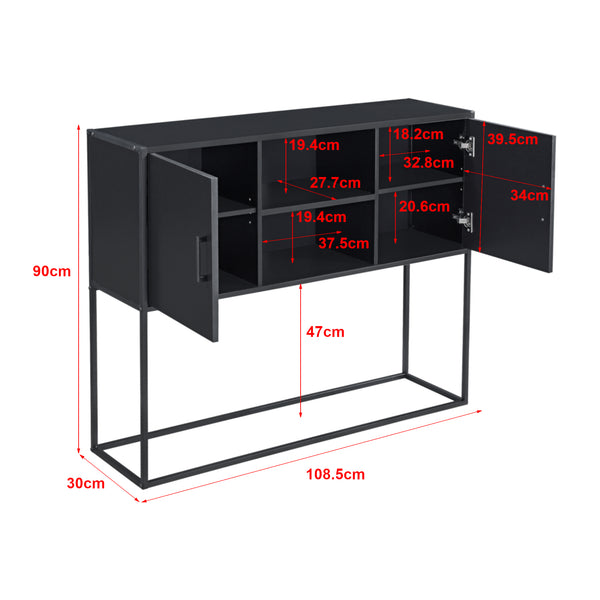 Sideboard Motala mit Ablage und Schranktüren Schwarz [en.casa]