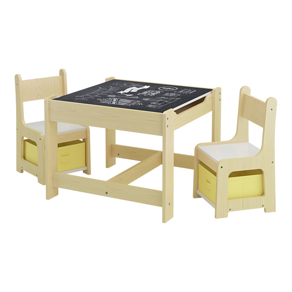 Kindertisch mit 2 Stühlen Irixoa mit Boxen Natur [en.casa]
