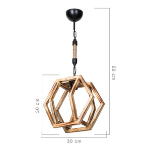 Hängeleuchte Cheltenham E27 Metall Massivholz Juteseil Schwarz / Holzoptik / Jutefarben [lux.pro]
