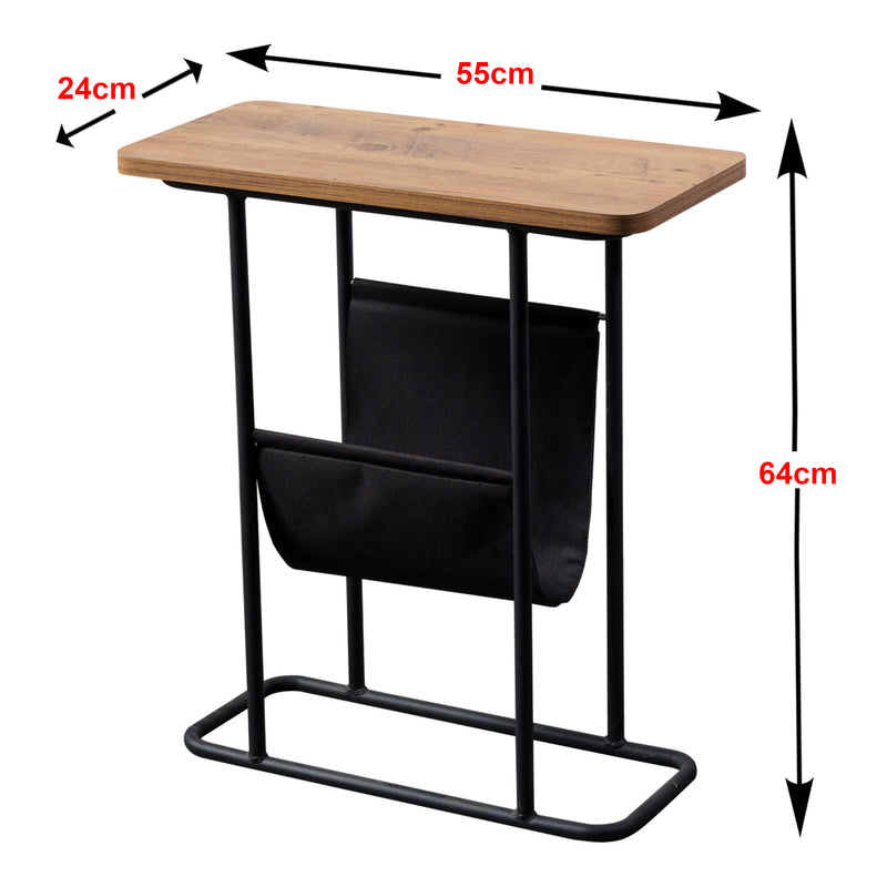 Maßskizze Beistelltisch Bov 64 x 55 x 24 cm Schwarz / Walnuss-Optik [en.casa]