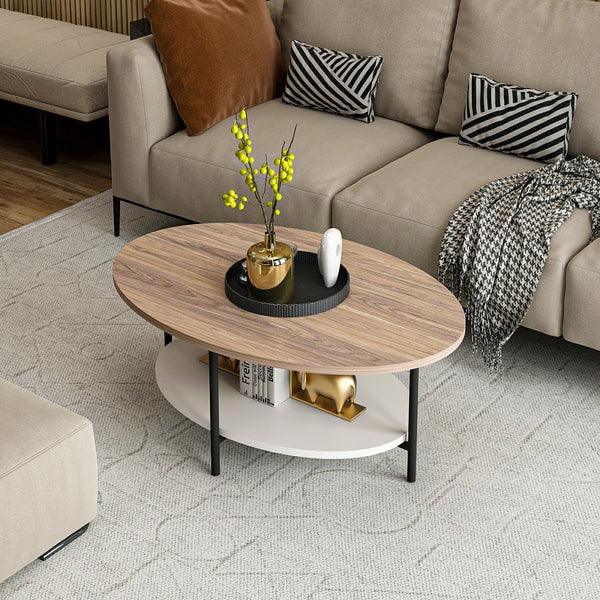 Couchtisch Fredericia mit unterer Ablage Eicheoptik / Weiß [en.casa]
