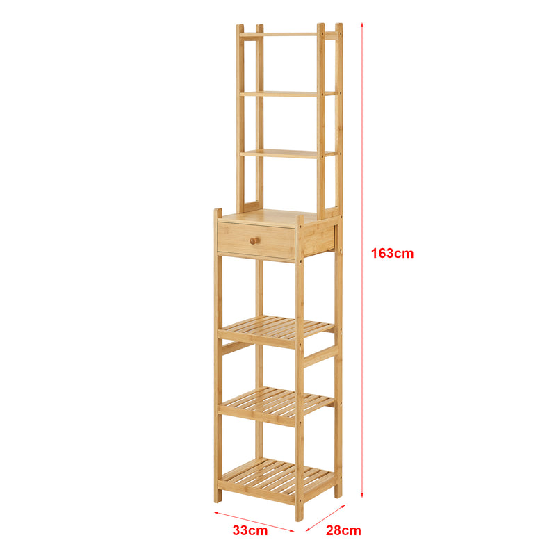Maßskizze Standregal Siilinjärvi aus Bambus 163 x 33 x 28 cm bis 5 kg Natur [en.casa]