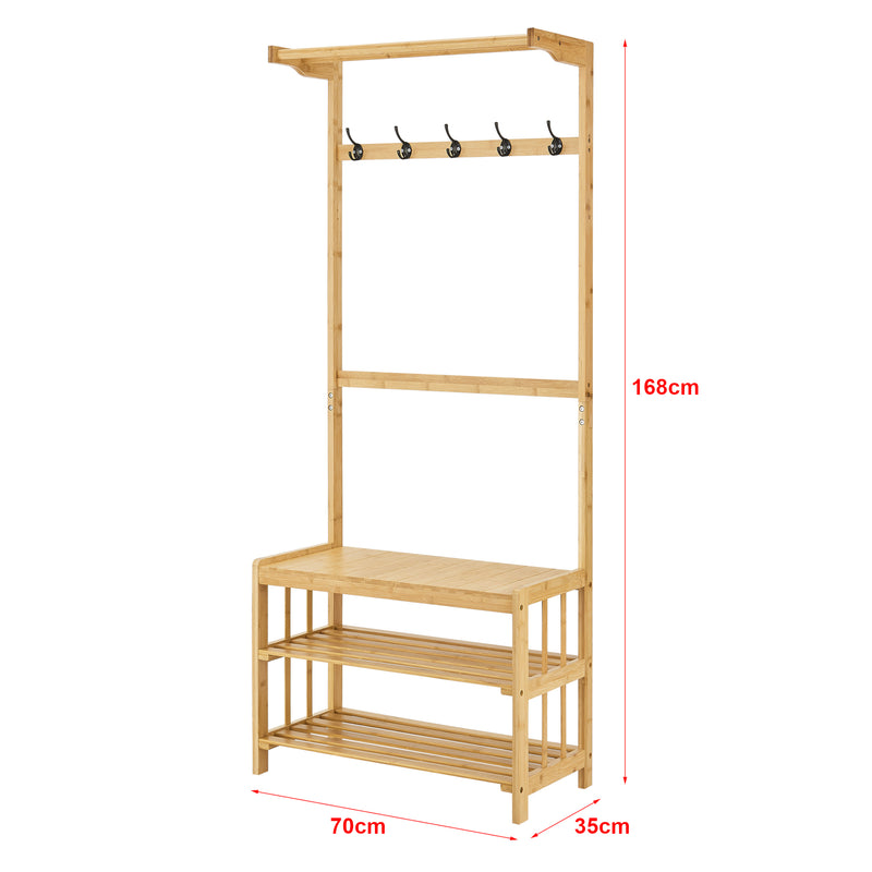 Maßskizze Garderobenständer Tornio 168 x 70 x 35 cm aus Bambus Natur [en.casa]