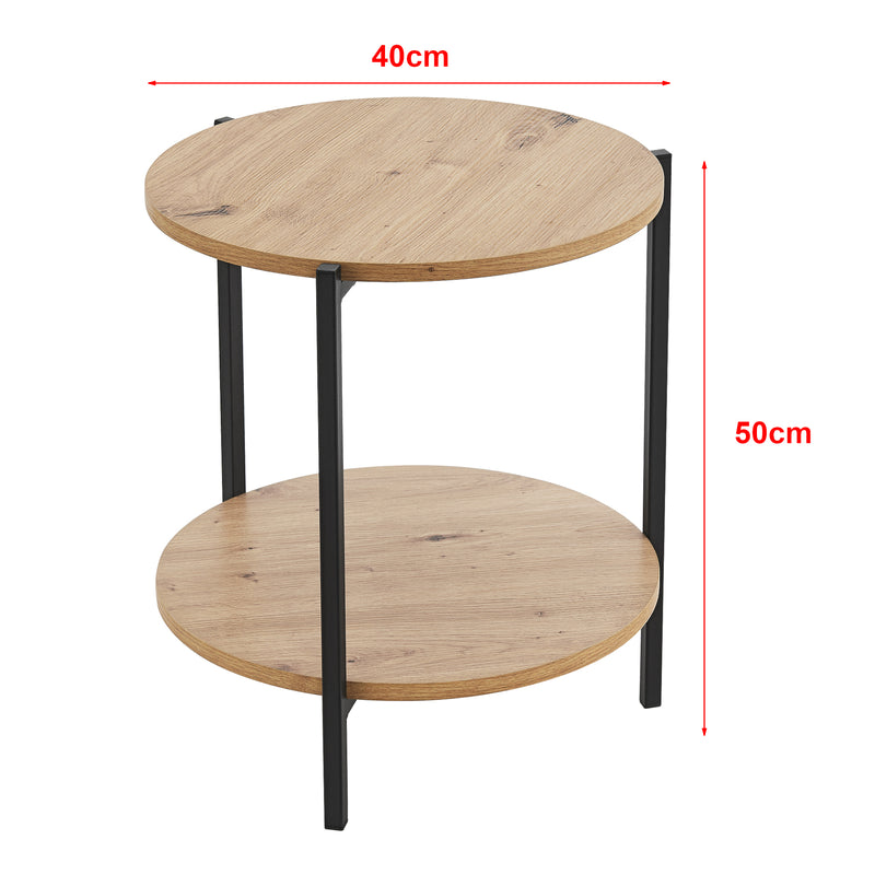 Maßskizze Beistelltisch Kuopio 50xØ40cm Schwarz/Holzoptik [en.casa]