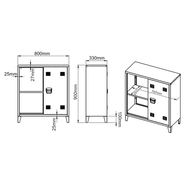 Metallschrank Oripää - 90x80x33cm - Graublau