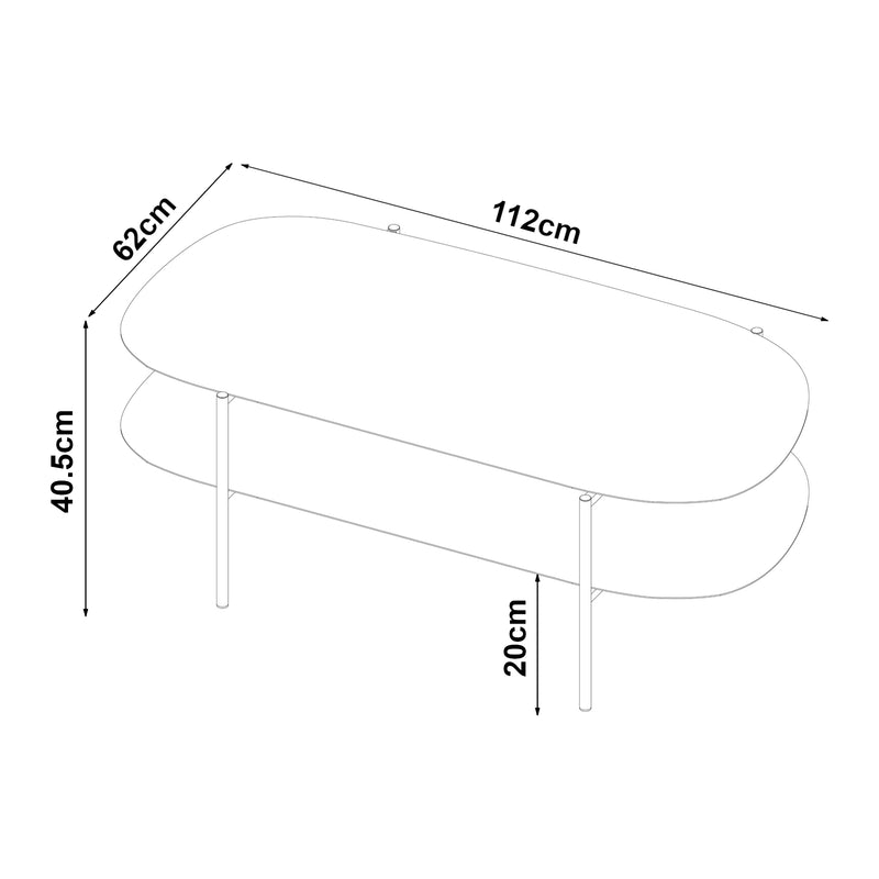 Maßskizze Couchtisch Enebakk 112x62x40,5cm Schwarz, matt [en.casa]