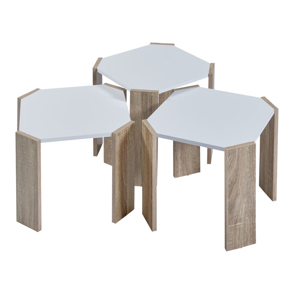 Satztisch Rantasalmi 3er Set Weiß/Eiche-Optik [en.casa]