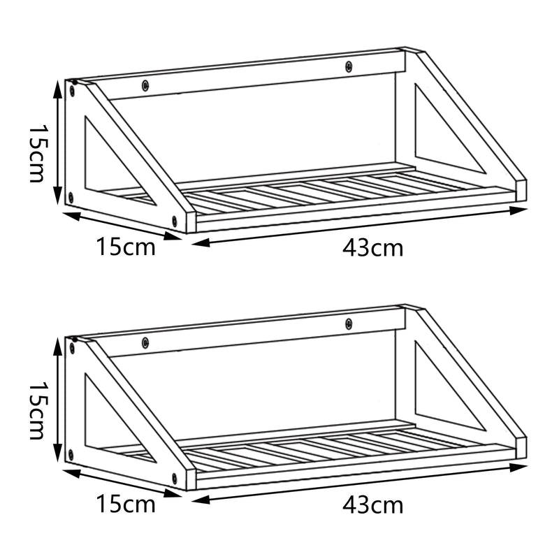 Maßskizze Wandregalset Gjerdrum 2er Set 43x15x15cm Bambus [en.casa]