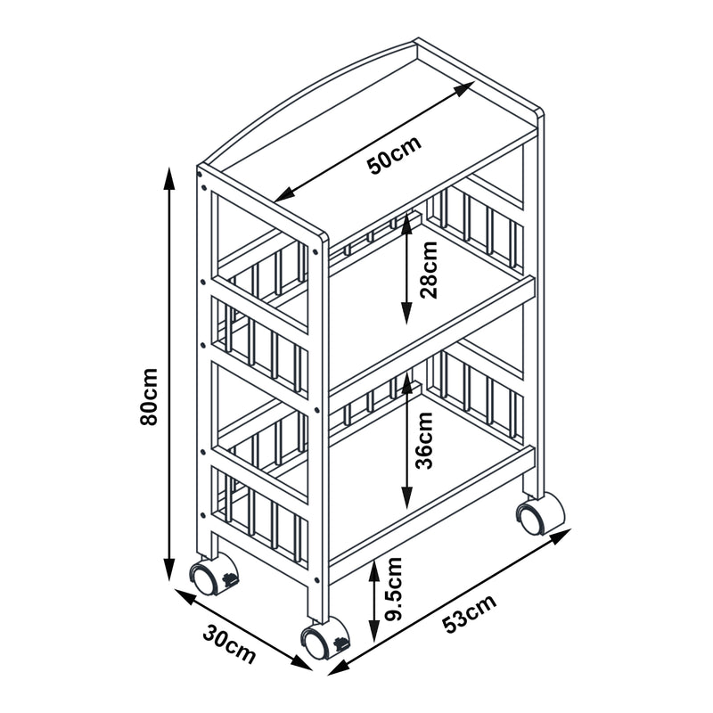 Maßskizze Servierwagen Huddinge 80x53x30 cm Bambus [en.casa]
