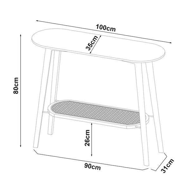 Konsolentisch Taivalkoski 100x35x80 cm Schwarz/Rattanoptik [en.casa]