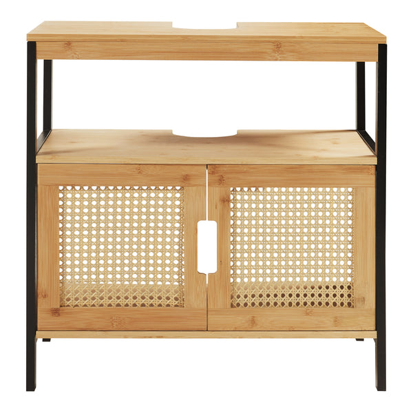 Waschbeckenunterschrank Tervola 60x60x35 cm Schwarz/Bambus [en.casa]