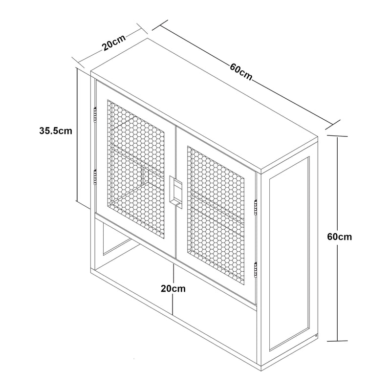 Maßskizze Bad-Hängeschrank Tervola 60x60x20 cm Schwarz/Bambus [en.casa]