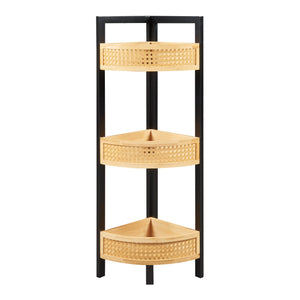 Eckregal Tervola 80x23x23 cm Schwarz/Bambus [en.casa]