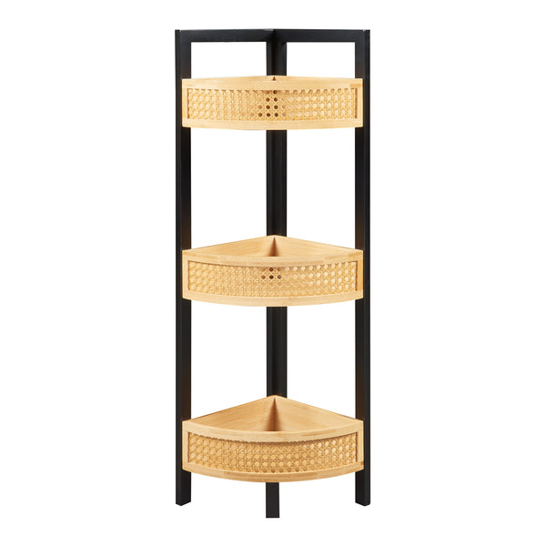 Eckregal Tervola 80x23x23 cm Schwarz/Bambus [en.casa]