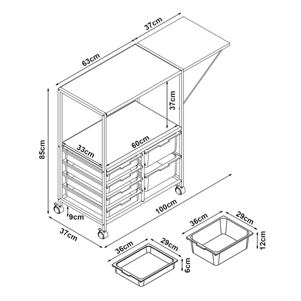 Rollwagen Sørfold mit Kästen 100x37x85cm Weiß [en.casa]