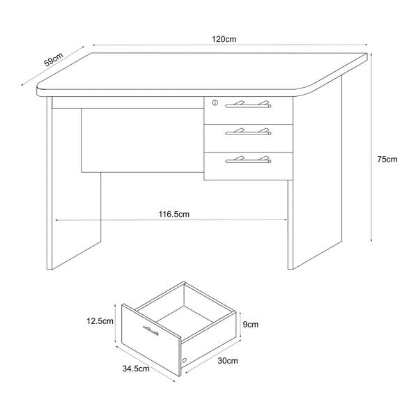 Schreibtisch Ragunda mit 3 Schubladen [en.casa]