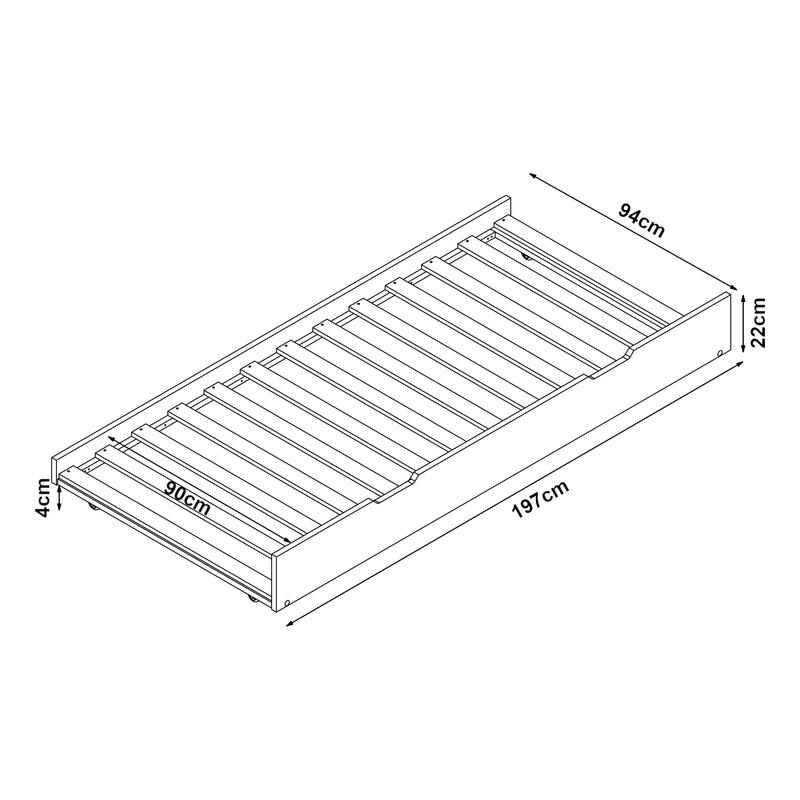 Maßskizze Bettauszug Ydre 197x94x22 cm Weiß [en.casa]