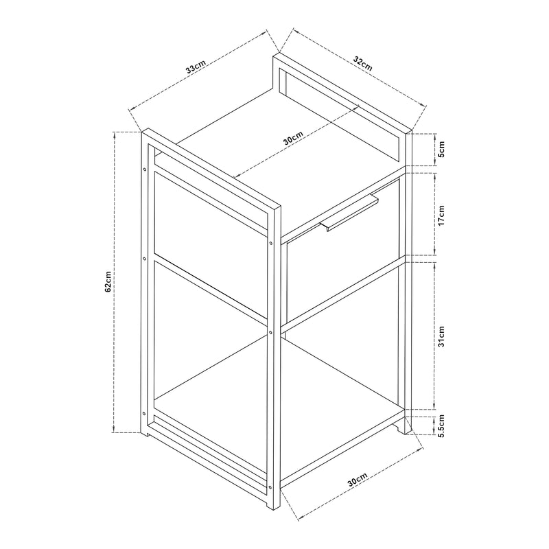 Maßskizze Beistelltisch Namsskogan 62x33x32cm Walnussoptik [en.casa]