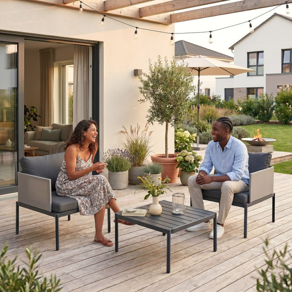 Gartenmöbelset Accettura 3-tlg. Aluminium Grau [casa.pro]