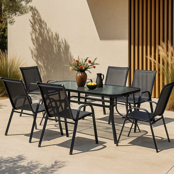 Gartenmöbelset Aradeo 7-tlg. Schwarz [casa.pro]