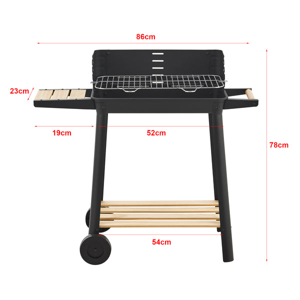 Grillwagen Ari 78x86x30cm Schwarz/Bambus [casa.pro]