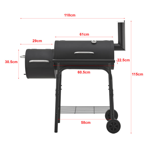 Smoker Grillwagen Arielli 115x110x64cm Schwarz [casa.pro]