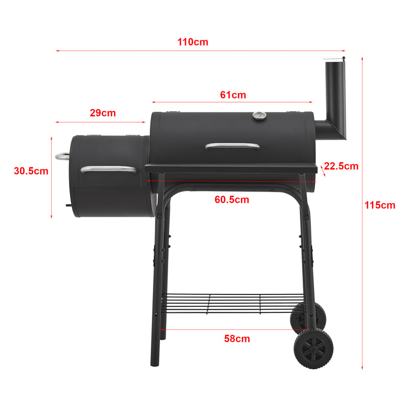 Maßskizze Smoker Grillwagen Arielli 115x110x64cm Schwarz [casa.pro]