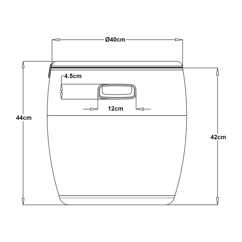 Maßskizze Kühlbox-Hocker Avetrana 44xØ40 cm Hellbraun [casa.pro]