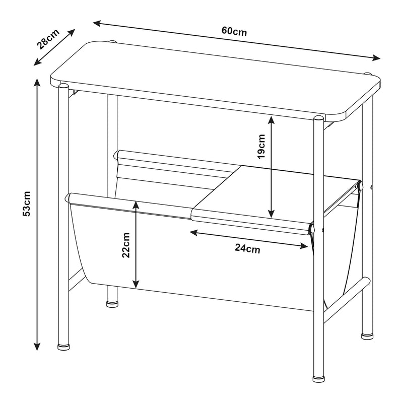 Maßskizze Beistelltisch Samnanger 60x28x53cm Schwarz [en.casa]
