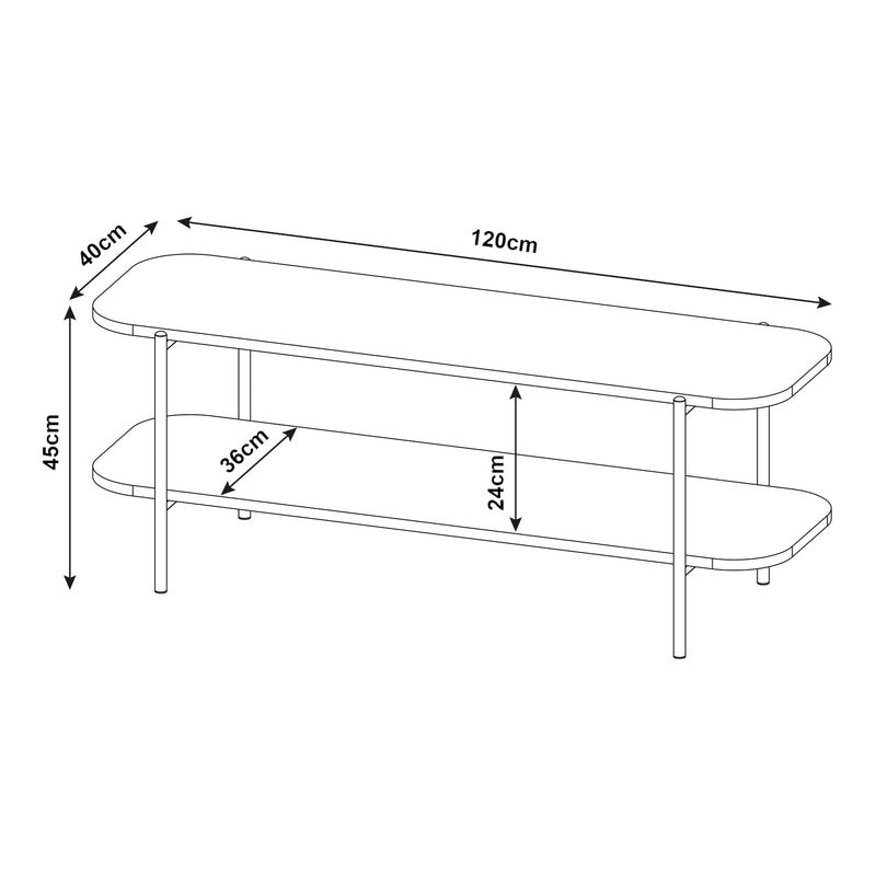 Maßskizze Fernsehtisch Samnanger 120x40x45 cm Schwarz [en.casa]