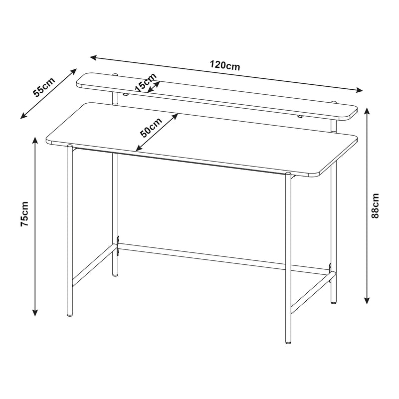 Maßskizze Schreibtisch Samnanger 120x55x88 cm Schwarz [en.casa]