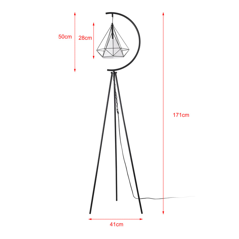 Maßskizze Stehleuchte Austell Metall 171cm Schwarz/Weiß [lux.pro]