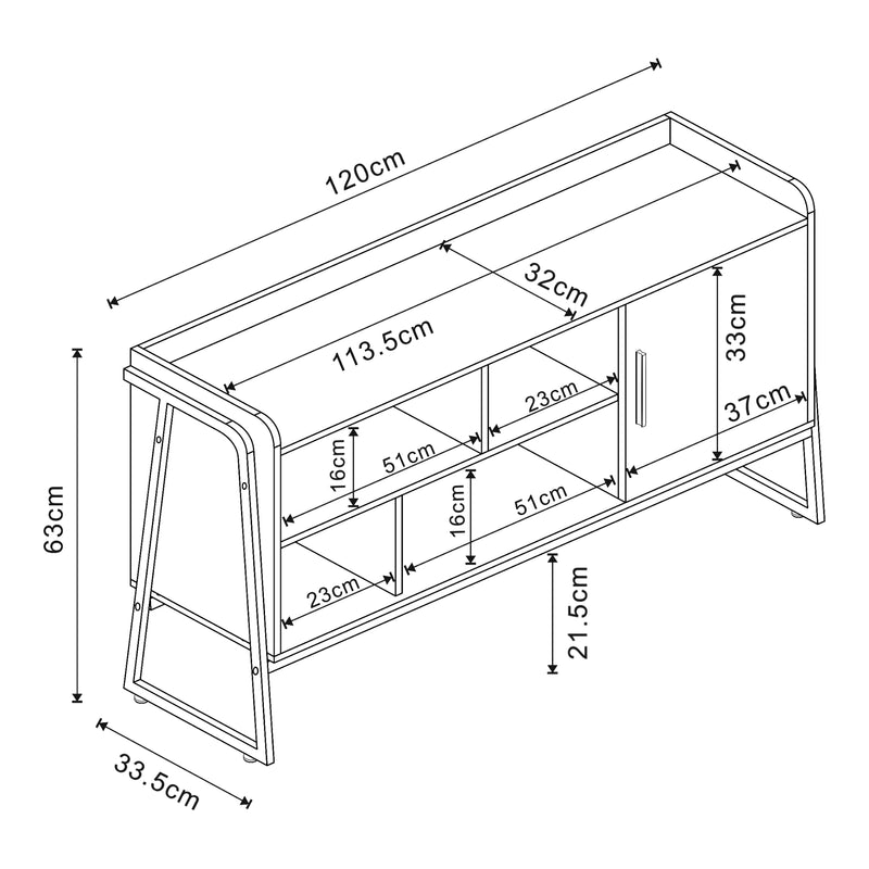 Maßskizze Fernsehschrank Storfjord 120x34x63 cm Schwarz [en.casa]